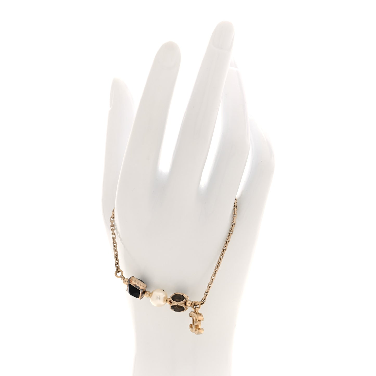 Enamel Pearl CC Bracelet Gold Black