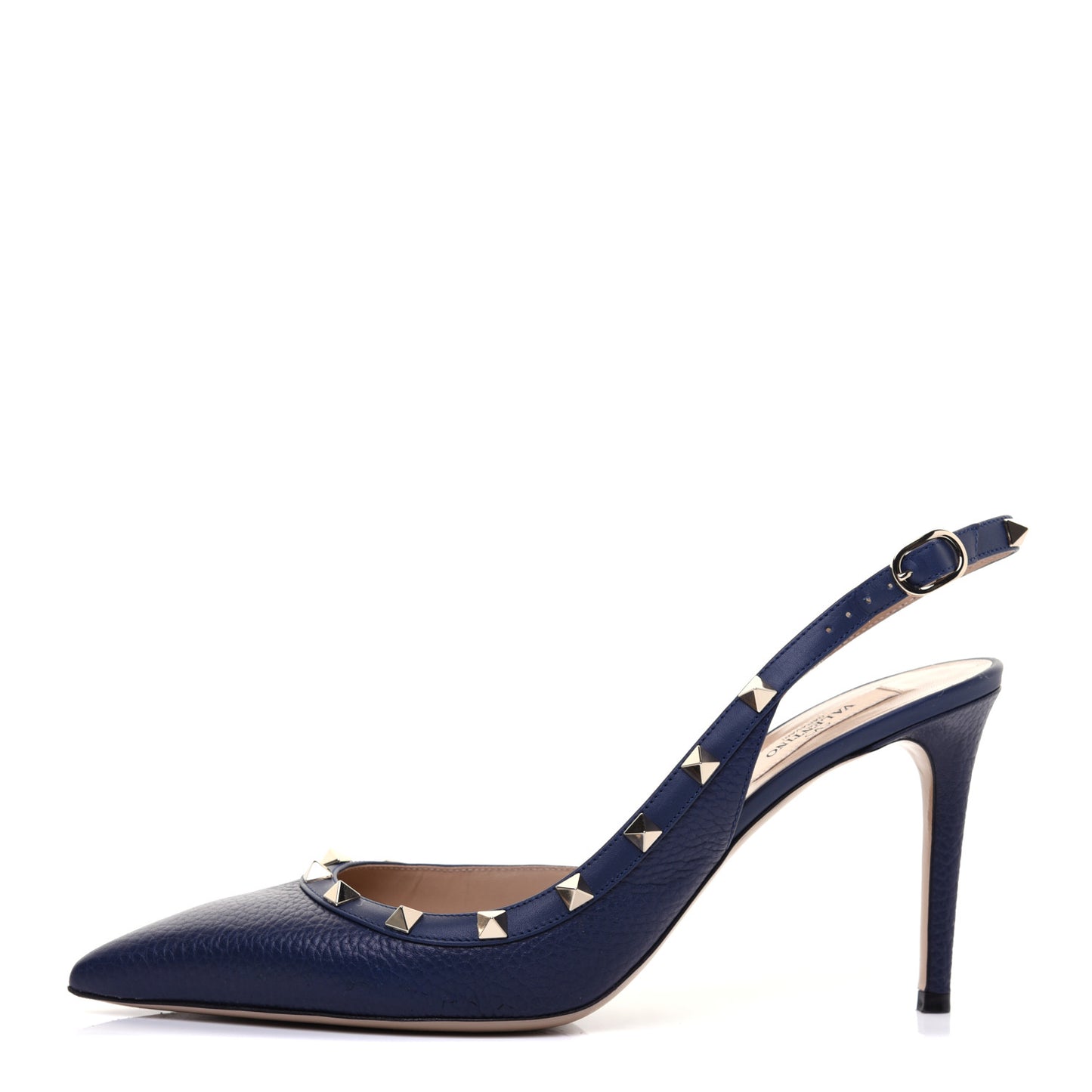 Pebbled Calfskin Rockstud Half D'Orsay Slingback 85mm Pumps 41 Pure Blue
