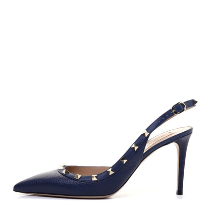Valentino Garavani Pebbled Calfskin Rockstud Half D'Orsay Slingback 85mm Pumps 41 Pure Blue 1 of 8