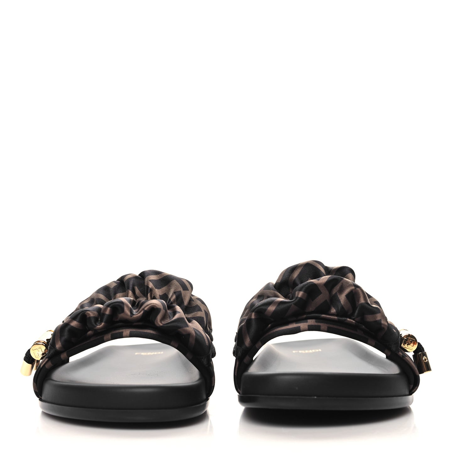 Satin FF Fendi Feel Slide Sandals 40 Tobacco Black