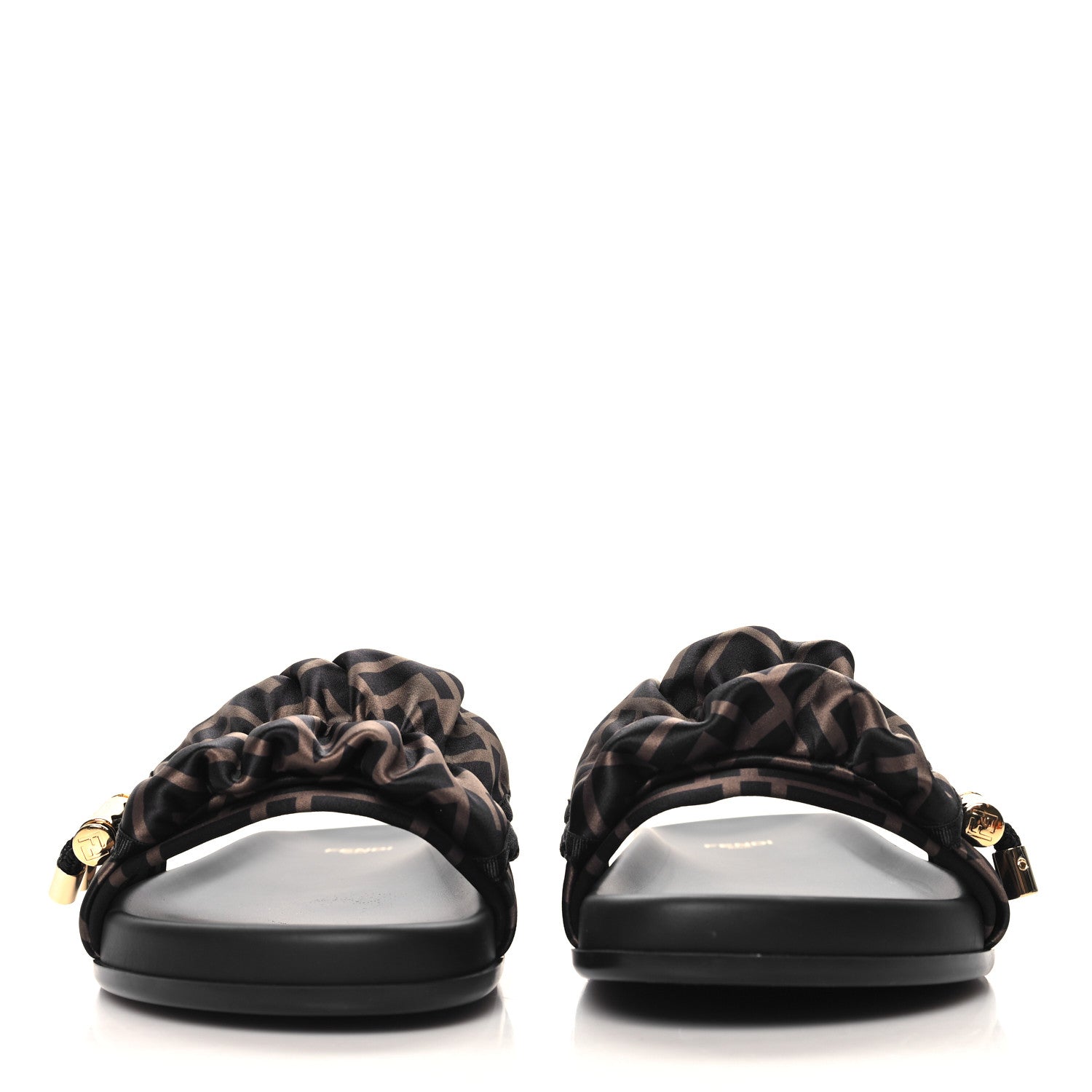 Fendi Satin FF Fendi Feel Slide Sandals 40 Tobacco Black 3 of 9