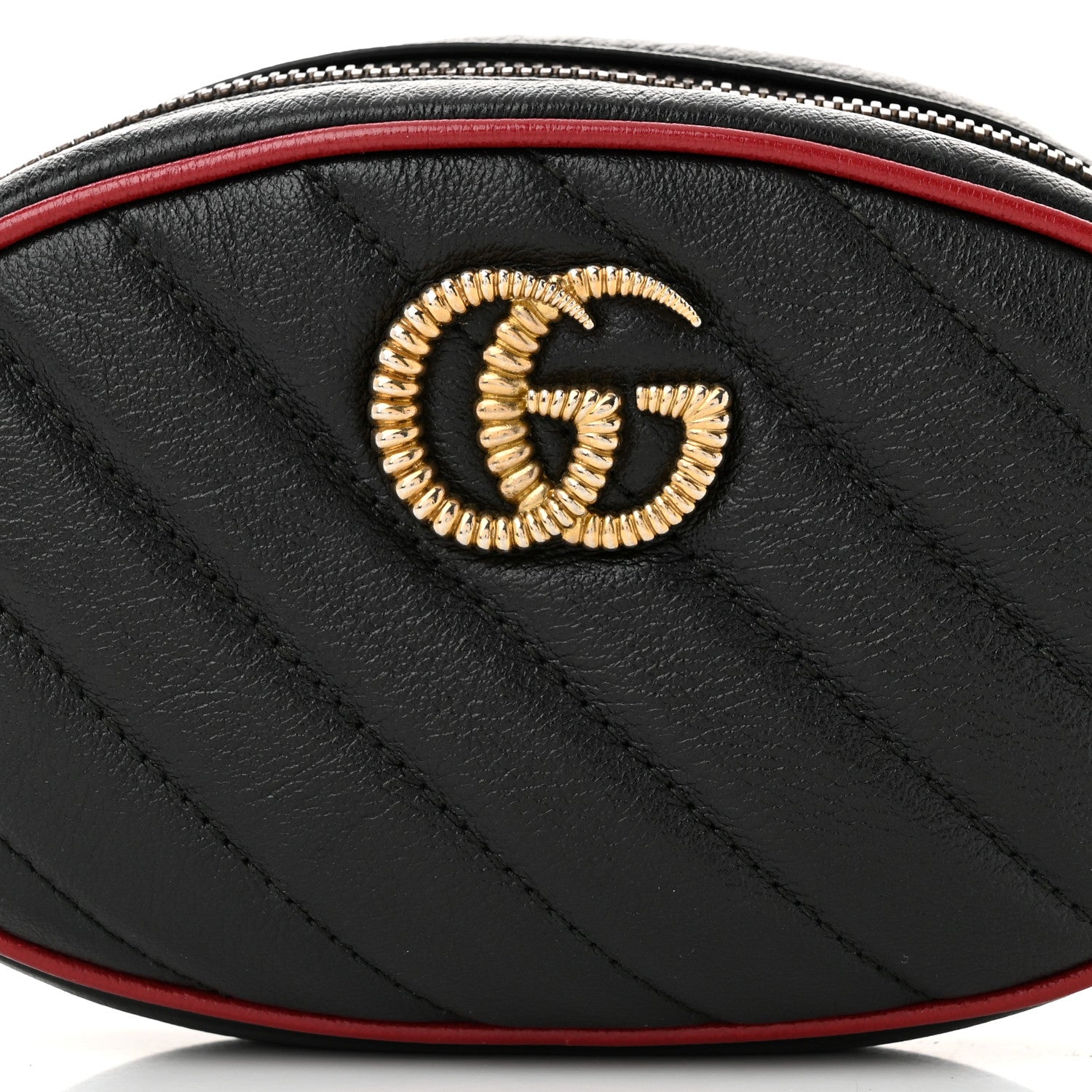 Gucci Azalea Calfskin Matelasse Diagonal Torchon GG Marmont Belt Bag 75 30 Black Romantic Cerise 8 of 10