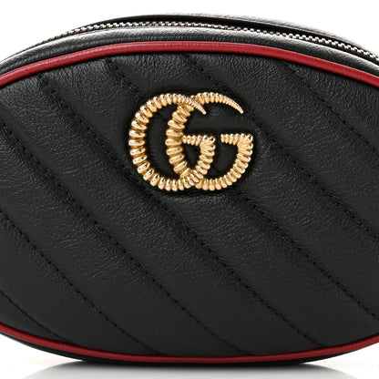 Gucci Azalea Calfskin Matelasse Diagonal Torchon GG Marmont Belt Bag 75 30 Black Romantic Cerise 8 of 10