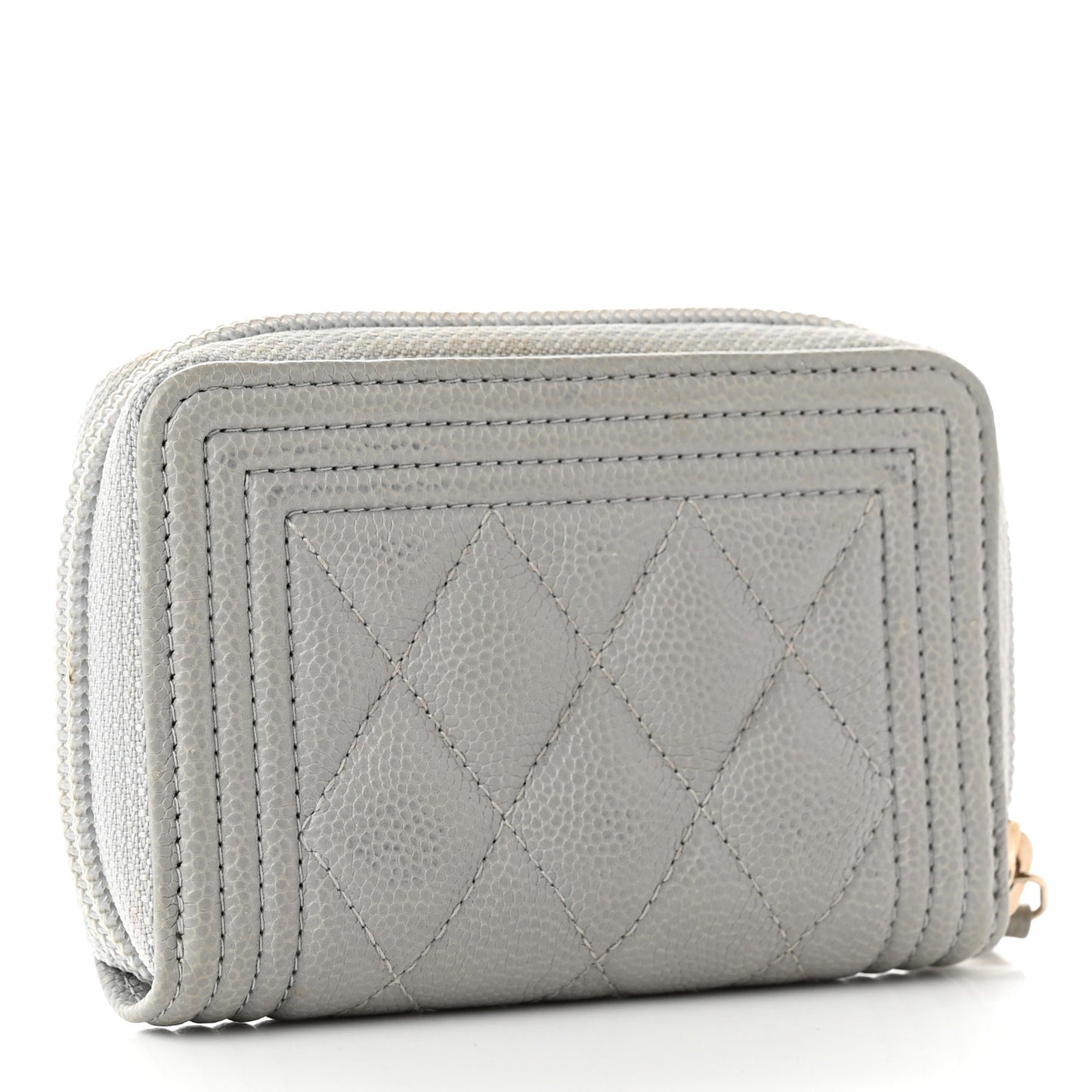 Caviar Quilted Boy Zip Around Coin Purse Wallet Grey