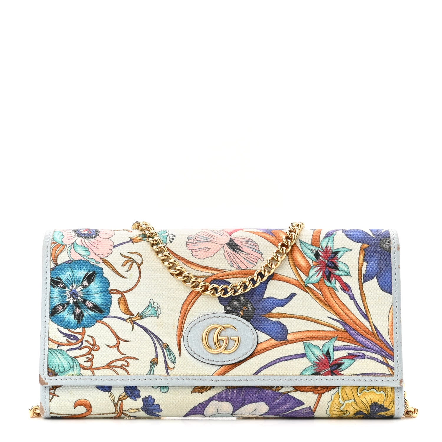 Gucci Canvas Flora Wallet On Chain Light Blue 1 of 13