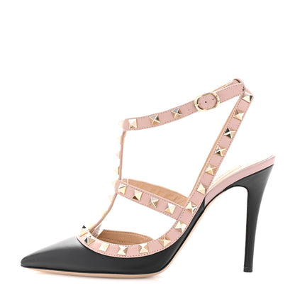 Valentino Garavani Calfskin Nappa Rockstud Ankle Strap 100mm Pumps 36.5 Black Poudre 1 of 12