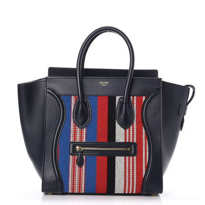 Celine Smooth Calfskin Striped Cotton Canvas Mini Luggage Navy Blue 1 of 7