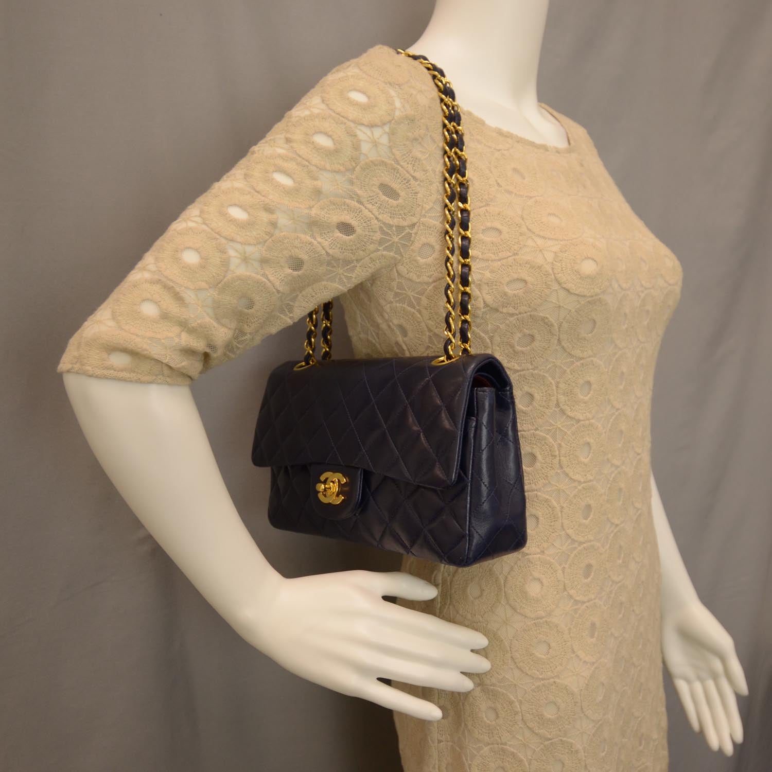 Chanel Lambskin Small Double Flap Navy 2 of 10