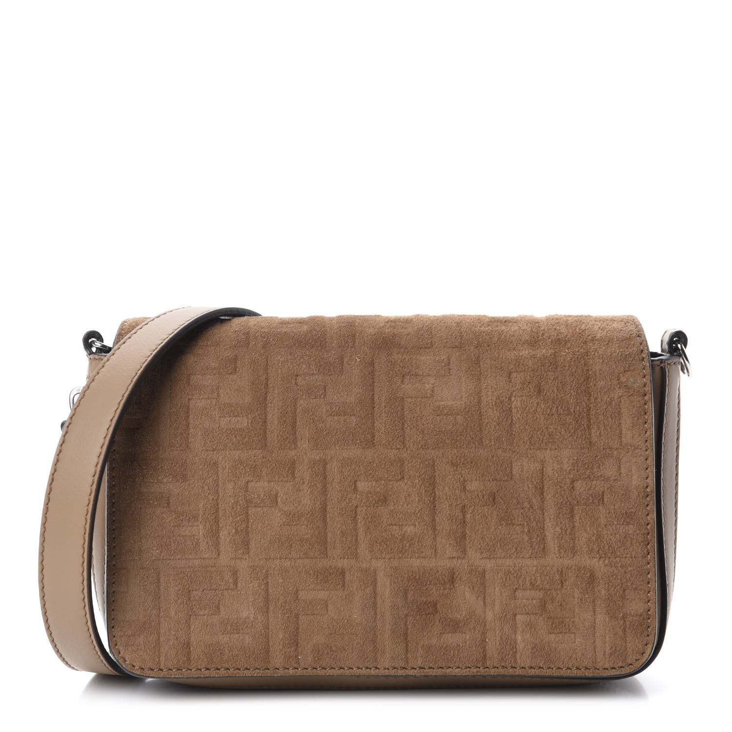 Fendi Vitello Grace Suede FF 1974 Embossed Mini Expandable Flap Bag Sand Sughero 1 of 10