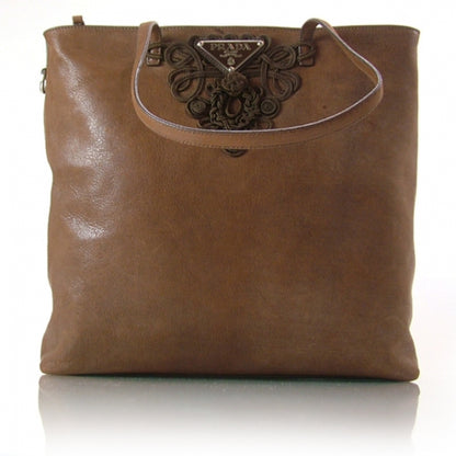 Prada Leather N/S Tote Shoulder Bag Purse Brown 1 of 12