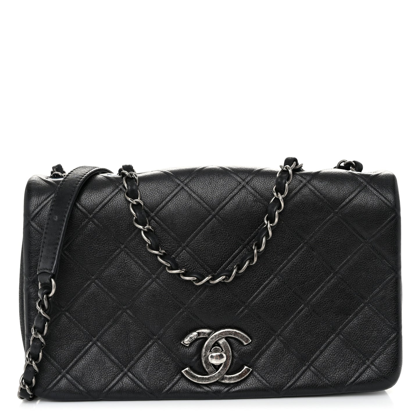 Calfskin Diamond Embossed New Chic Flap Black