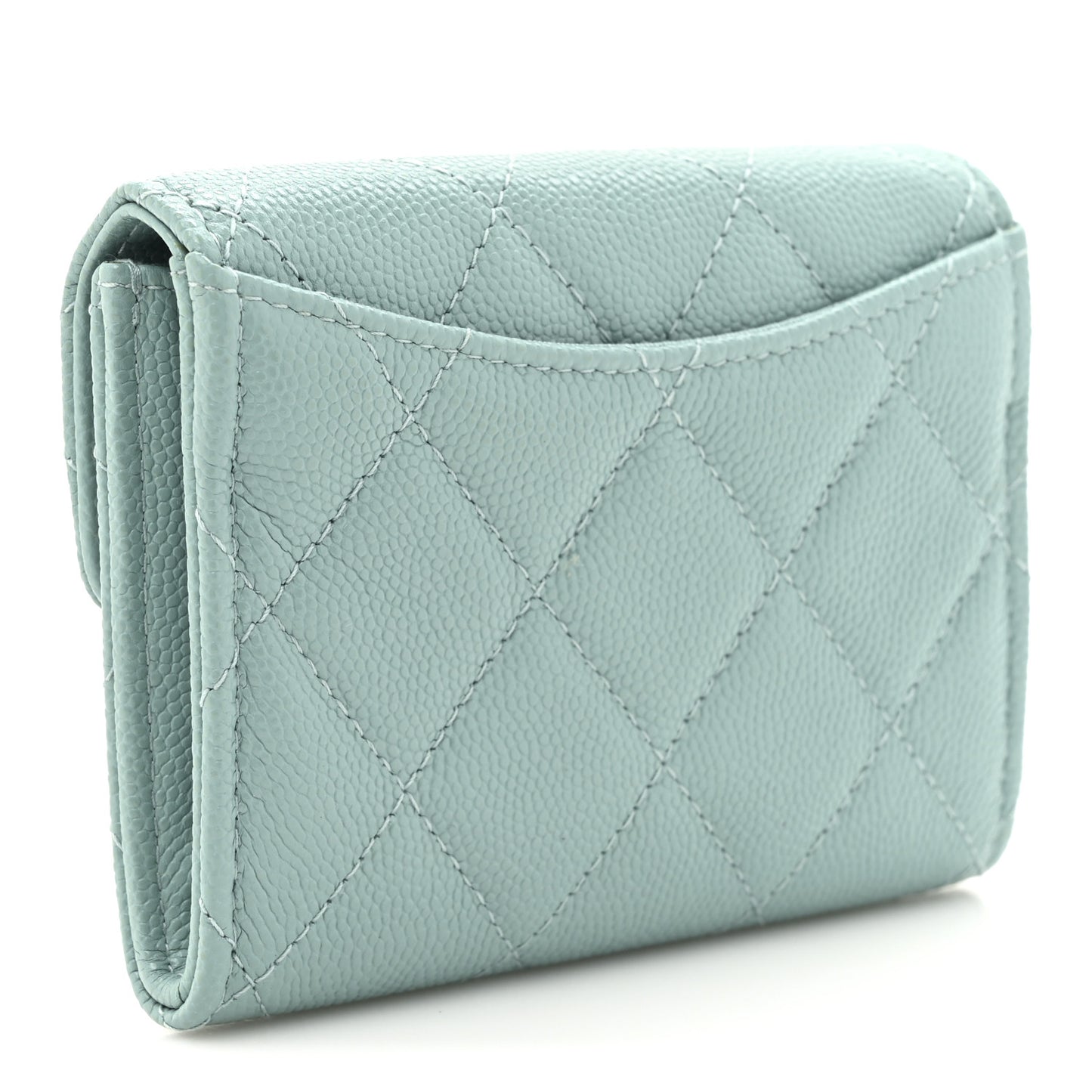 Caviar Quilted Flap Card Holder Wallet Light Green