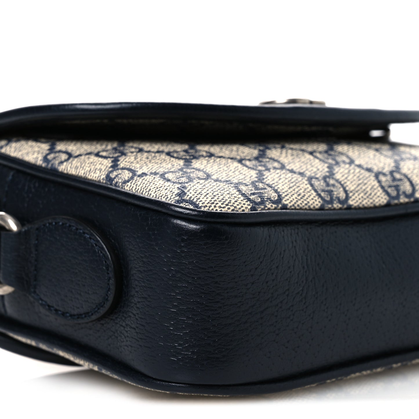 GG Supreme Monogram Textured Dollar Calfskin Mini Ophidia Flap Shoulder Bag Beige Blue