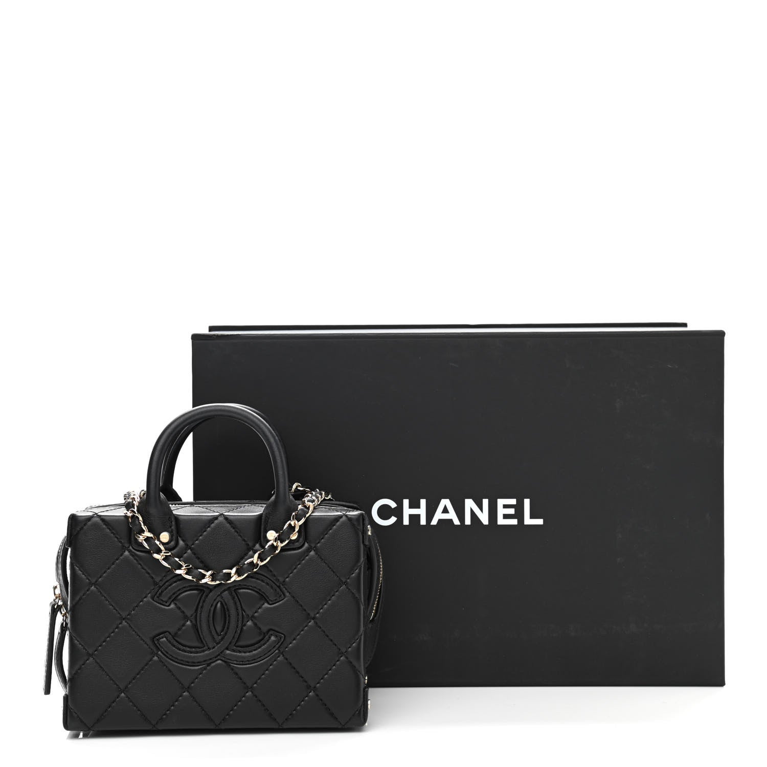 Chanel Calfskin Quilted Small Studded Square Vanity Case Black 11 of 11