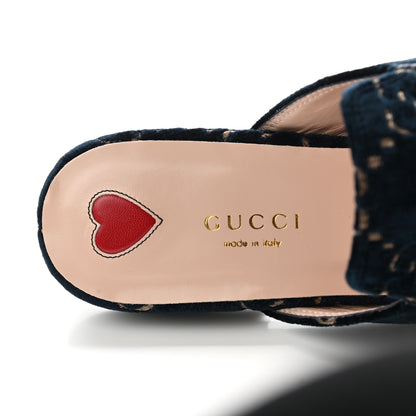 Gucci Velvet GG Monogram Womens Princetown Slippers 38 Blue Beige 7 of 8