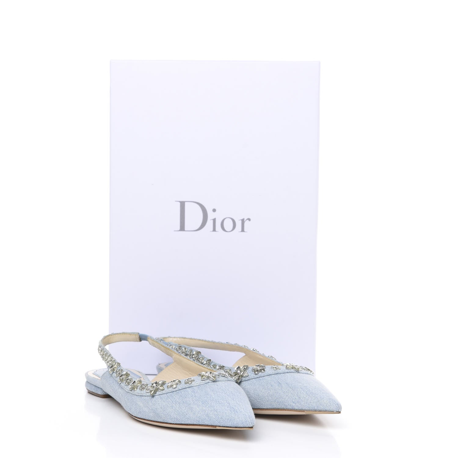 Christian Dior Denim Crystal Garland Flat Slingback 37.5 Celeste 11 of 11