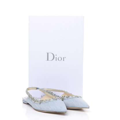 Christian Dior Denim Crystal Garland Flat Slingback 37.5 Celeste 11 of 11