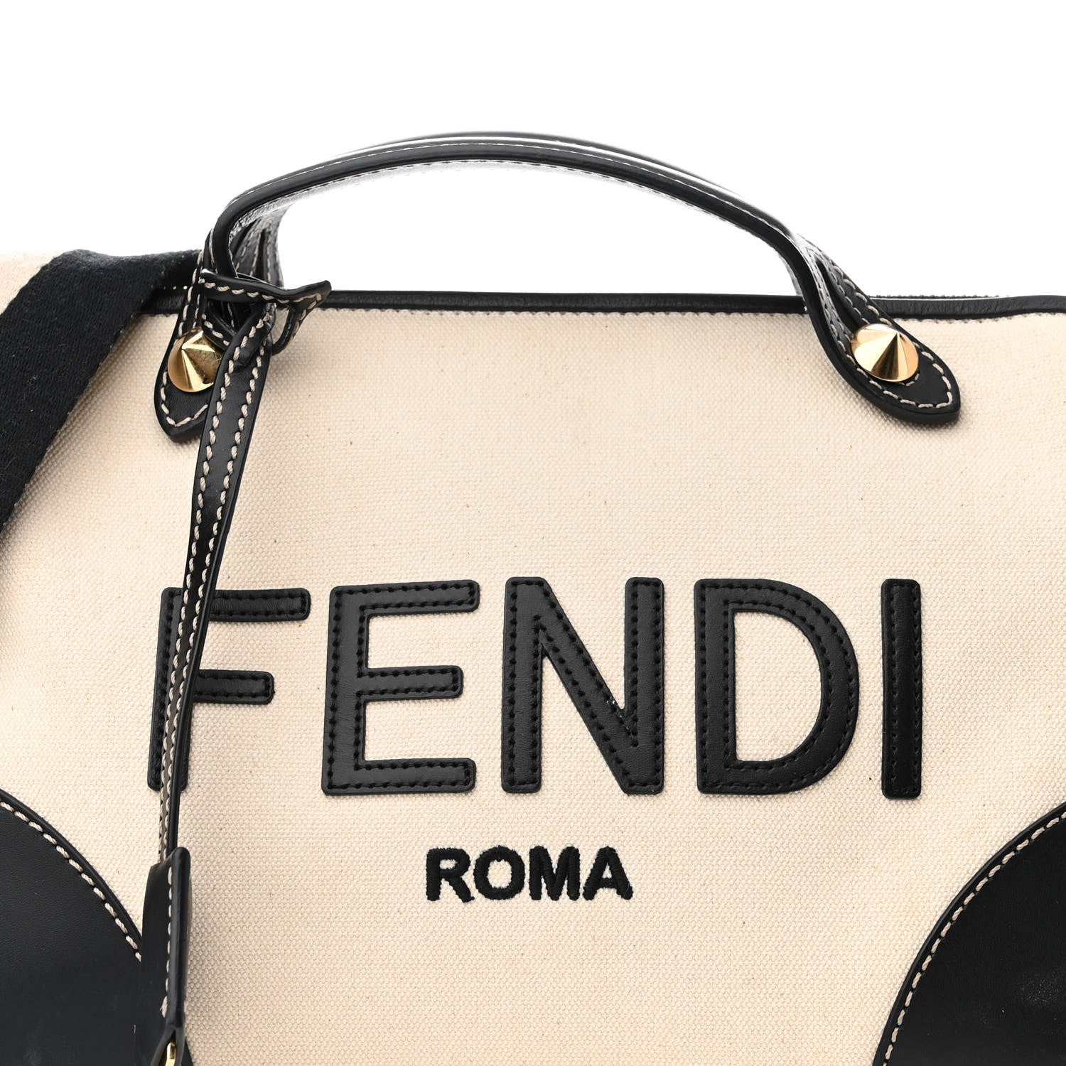 Fendi Canvas Vitello King Logo Embroidered Medium By The Way Boston Bag Grezzo Black 8 of 12