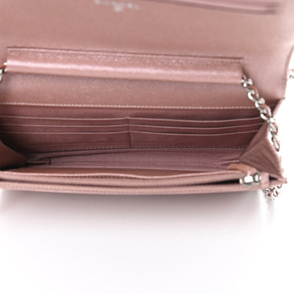 Chanel Metallic Caviar Chevron Quilted Vintage Mademoiselle Wallet On Chain WOC Pink 5 of 12