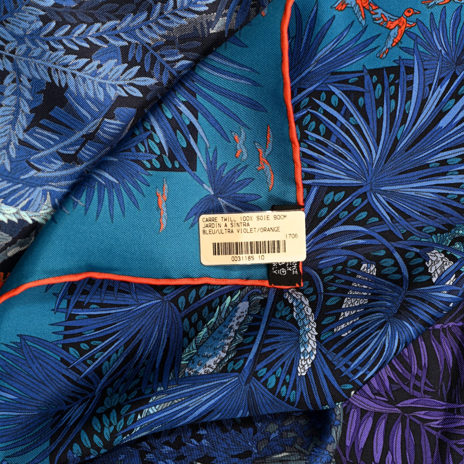 Hermes Silk Jardin A Sintra Scarf 90 Bleu Ultra Violet Orange 3 of 3