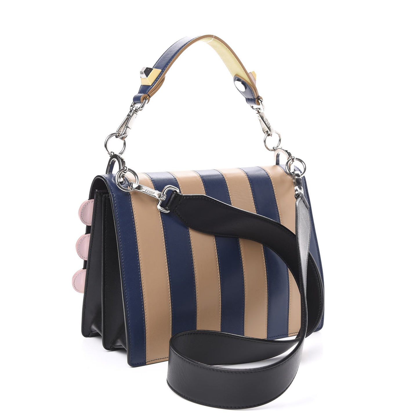 Vitello Liberty Lucido Pequin Inlay Studded Kan I Shoulder Bag Black Multicolor