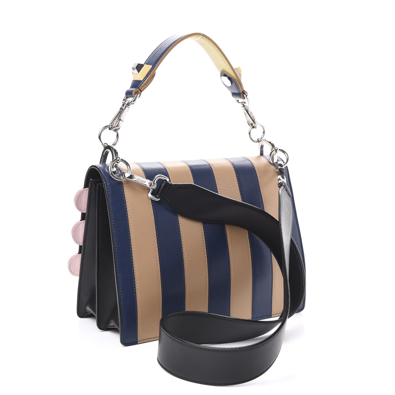 Fendi Vitello Liberty Lucido Pequin Inlay Studded Kan I Shoulder Bag Black Multicolor 3 of 10
