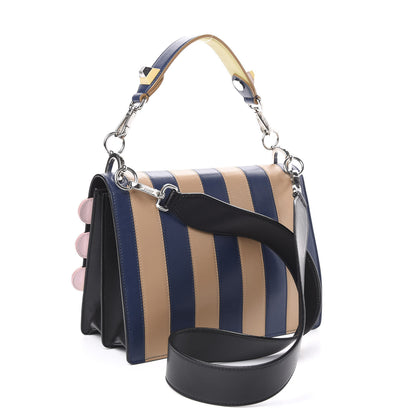 Fendi Vitello Liberty Lucido Pequin Inlay Studded Kan I Shoulder Bag Black Multicolor 3 of 10