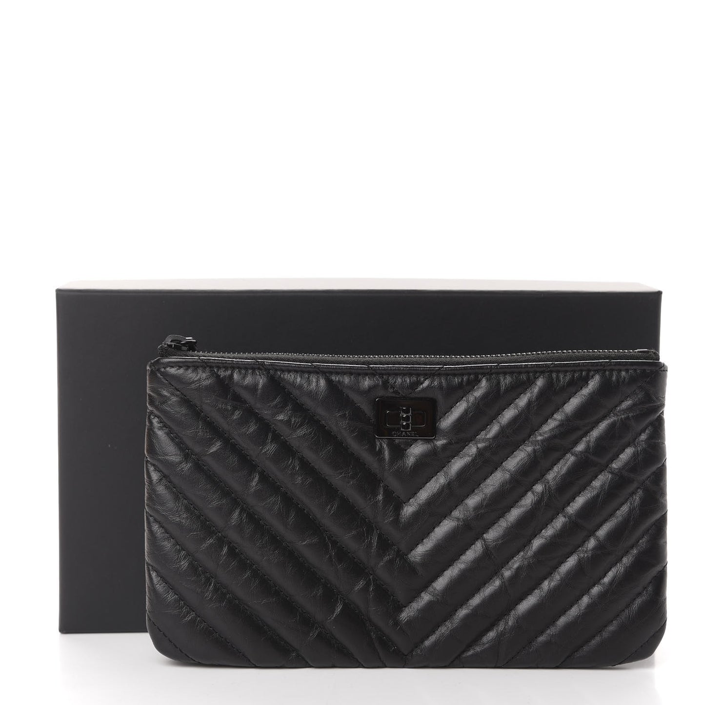 Aged Calfskin Chevron Quilted Medium Reissue Cosmetic Case So Black