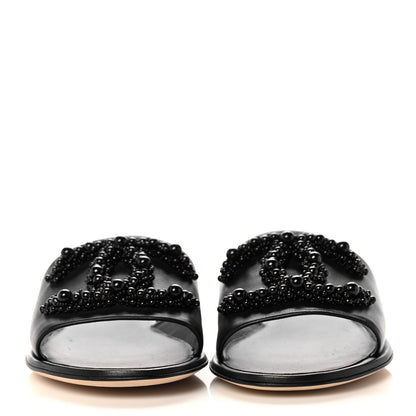 Chanel Lambskin Beaded CC Mules 38 Black 2 of 10