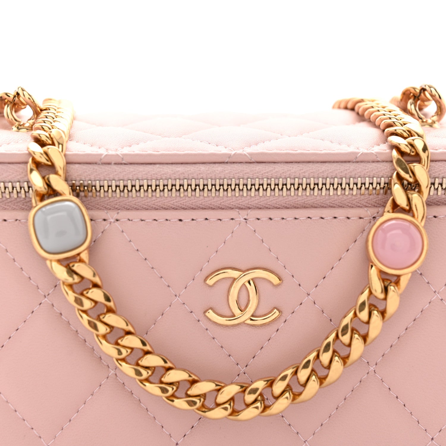 Chanel Lambskin Quilted Pearl Enamel Small Vanity Case With Chain Light Pink 8 of 10