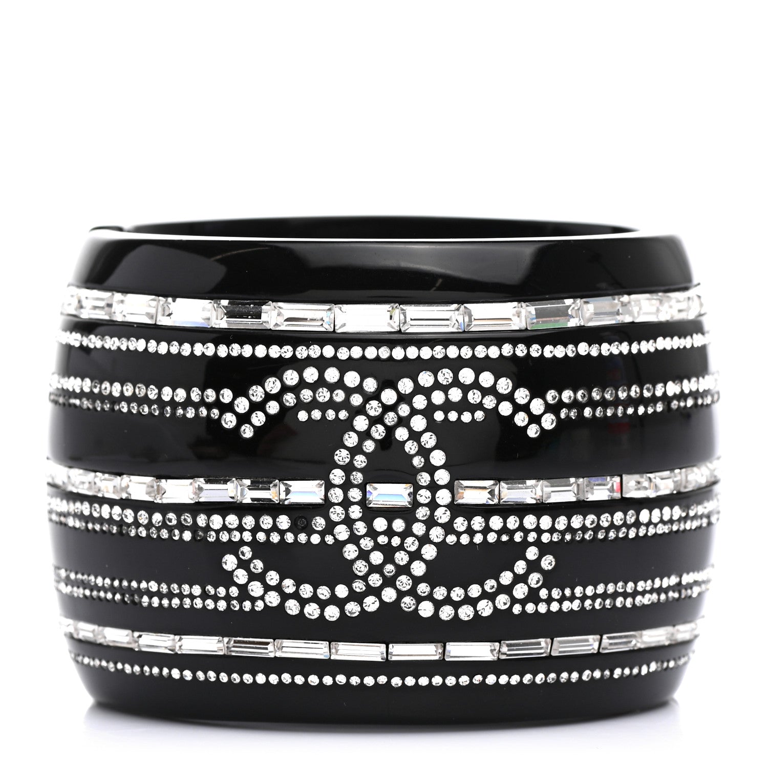 Chanel Resin Baguette Crystal CC Wide Cuff Black 1 of 4