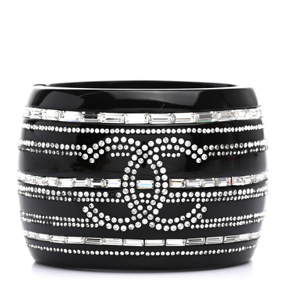 Chanel Resin Baguette Crystal CC Wide Cuff Black 1 of 4