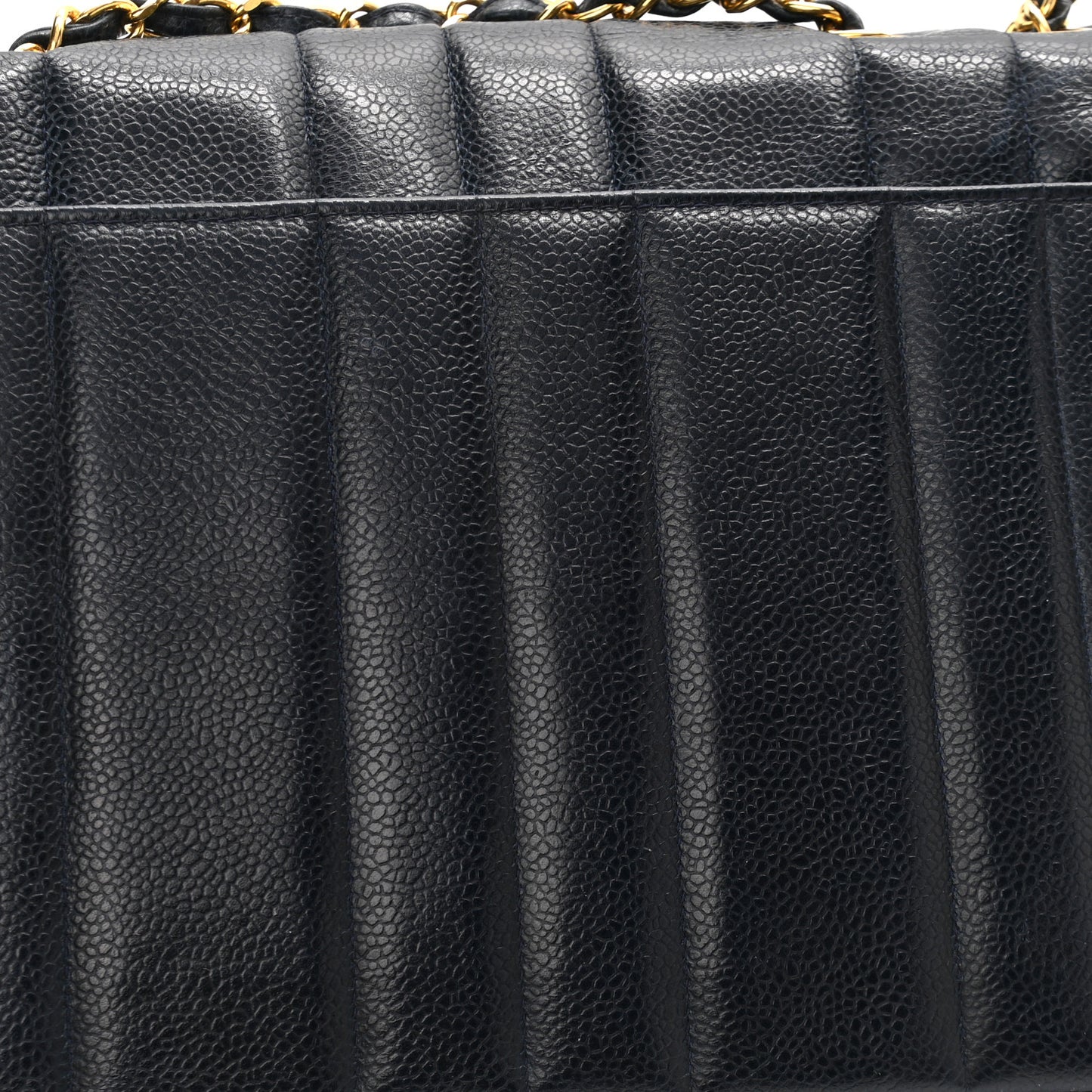 Caviar Vertical Quilted Small Single Flap Dark Blue