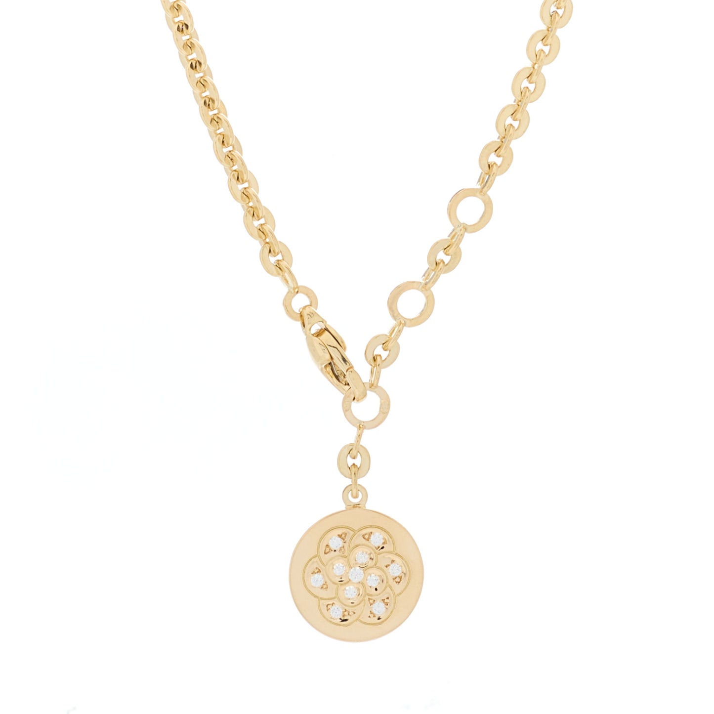 18K Yellow Gold Diamond Comete Medallion Pendant Necklace