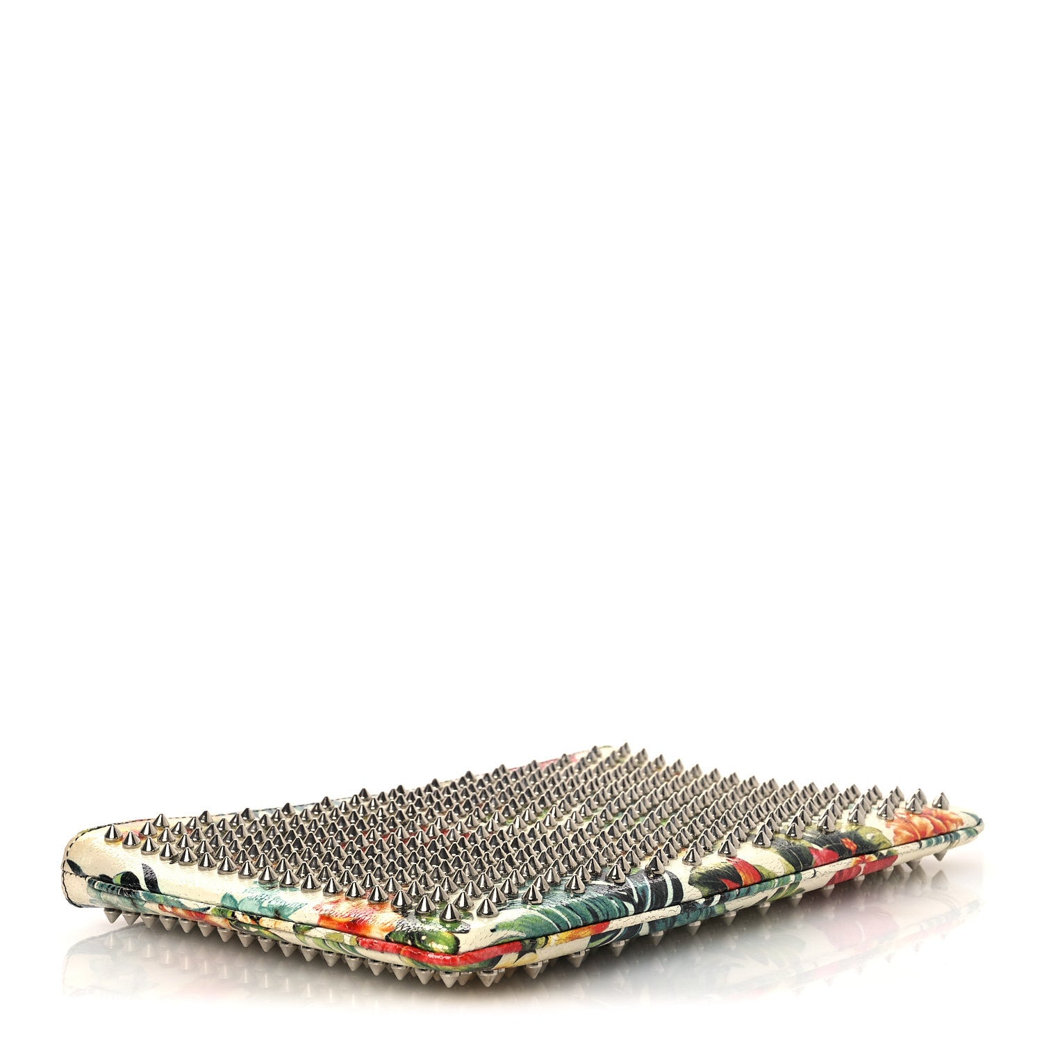 Christian Louboutin Calfskin Studded Floral Mosaic Loubiclutch Crossbody Clutch White Multicolor 3 of 11