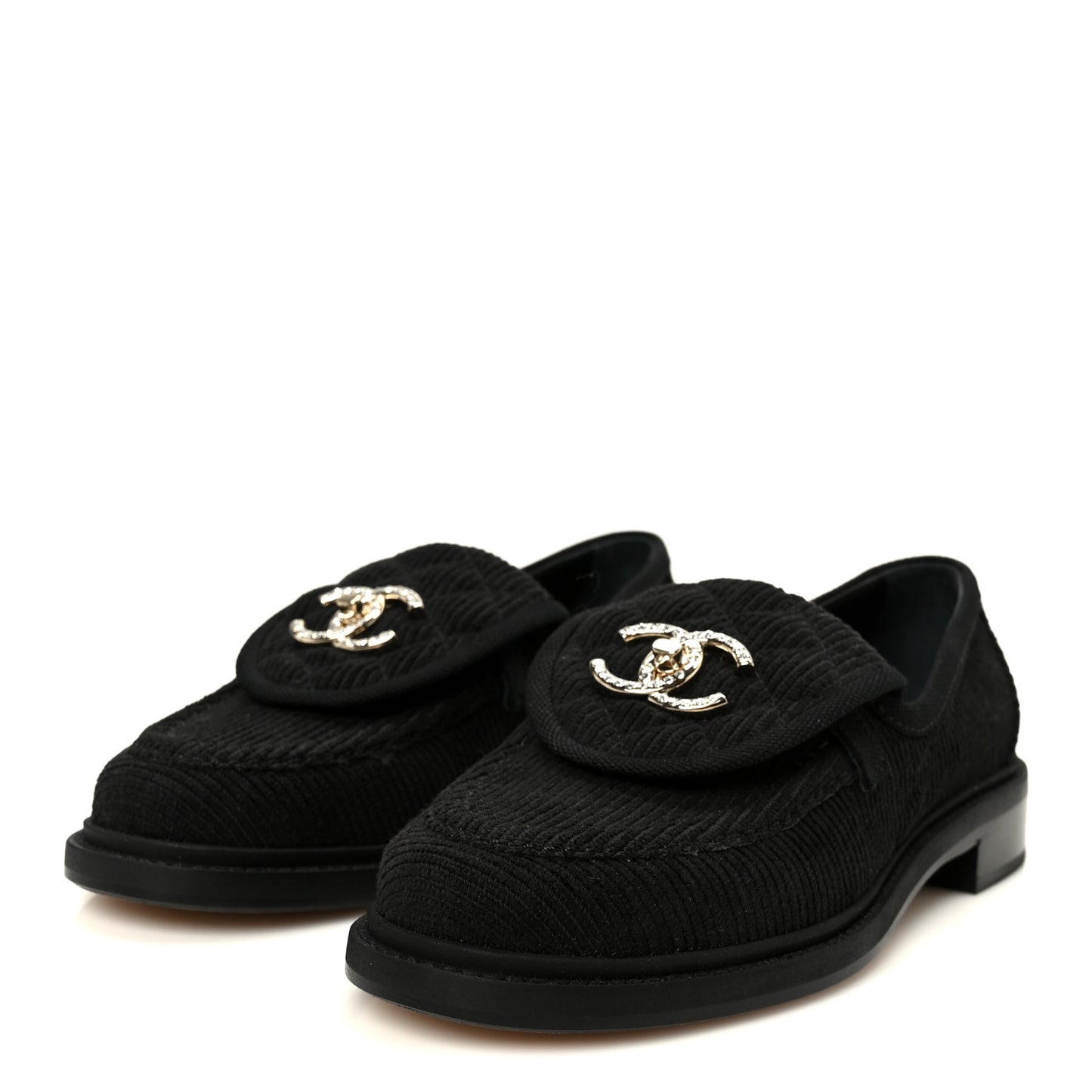 Corduroy Quilted CC Turnlock Loafers 36 Black
