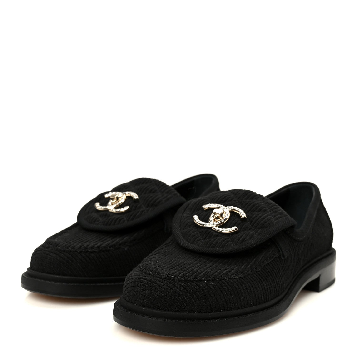 Chanel Corduroy Quilted CC Turnlock Loafers 36 Black 4 of 10