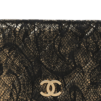 Chanel Metallic Fabric Lace Effect Quilted Clutch Black Gold 8 of 9