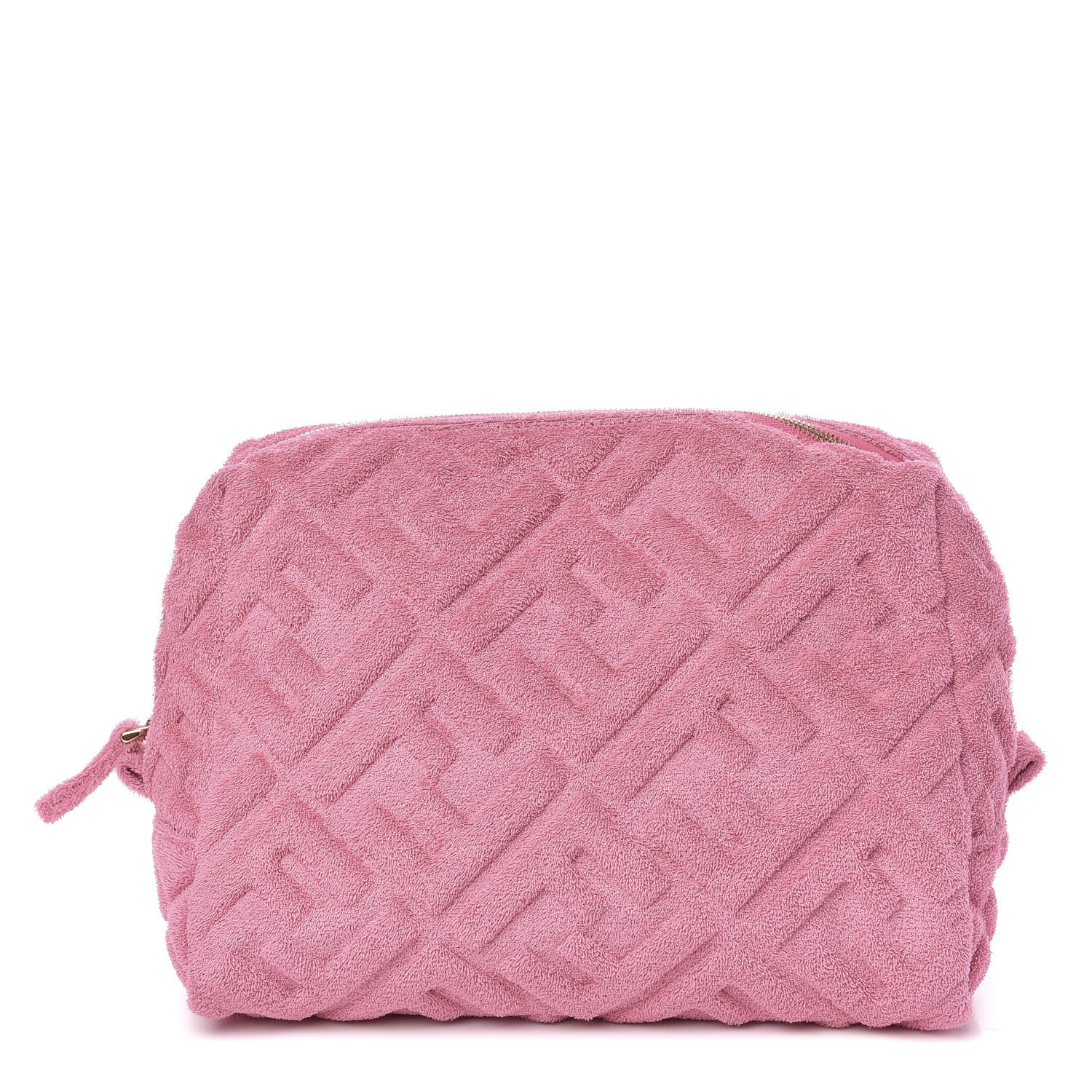 Fendi Terry Cloth Vitello Century Matte FF 1974 Embossed Medium Trapezoid Beauty Pouch Lollypop 1 of 7