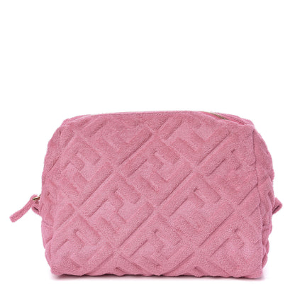 Fendi Terry Cloth Vitello Century Matte FF 1974 Embossed Medium Trapezoid Beauty Pouch Lollypop 1 of 7
