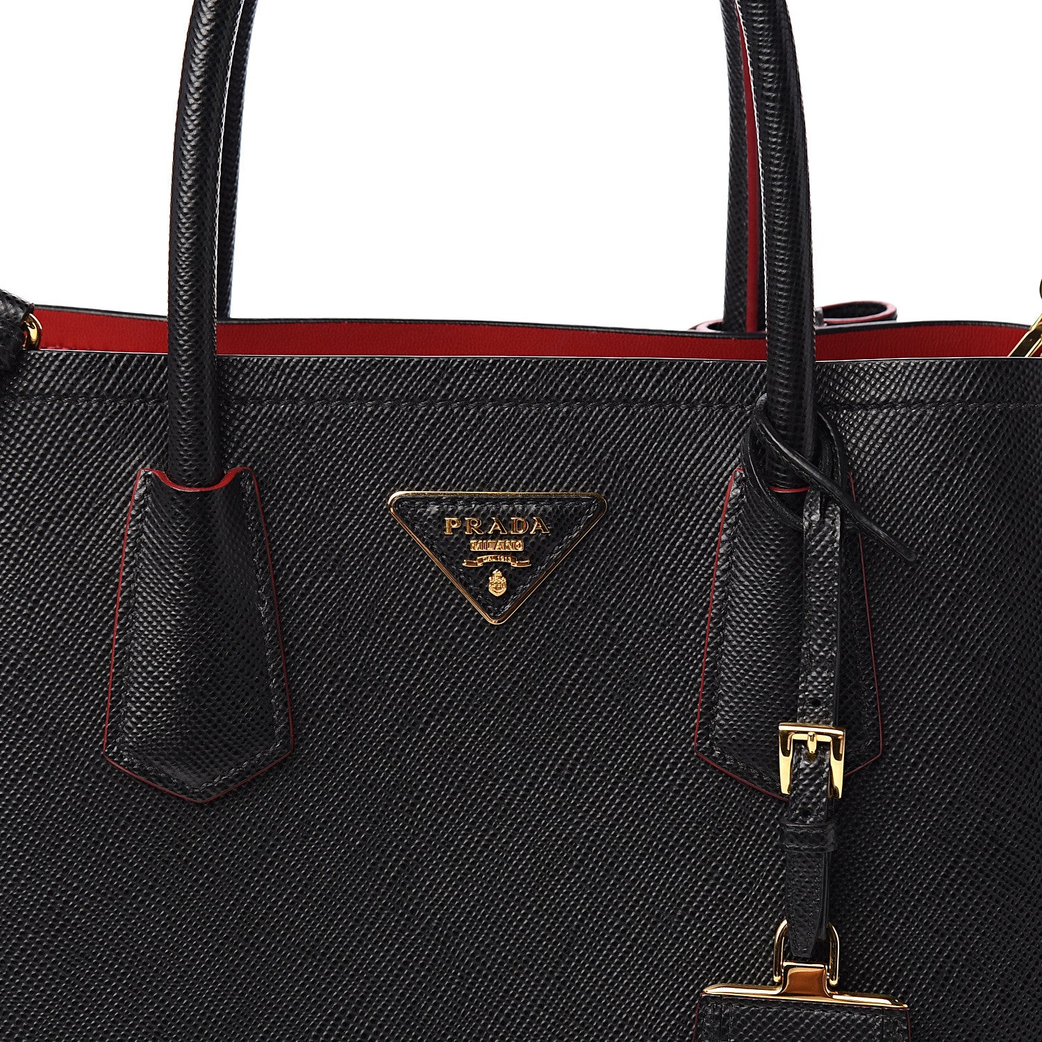 Prada Saffiano Cuir Small Double Bag Black Fuoco 9 of 9