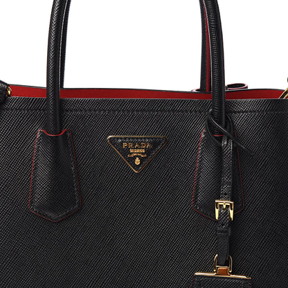 Prada Saffiano Cuir Small Double Bag Black Fuoco 9 of 9