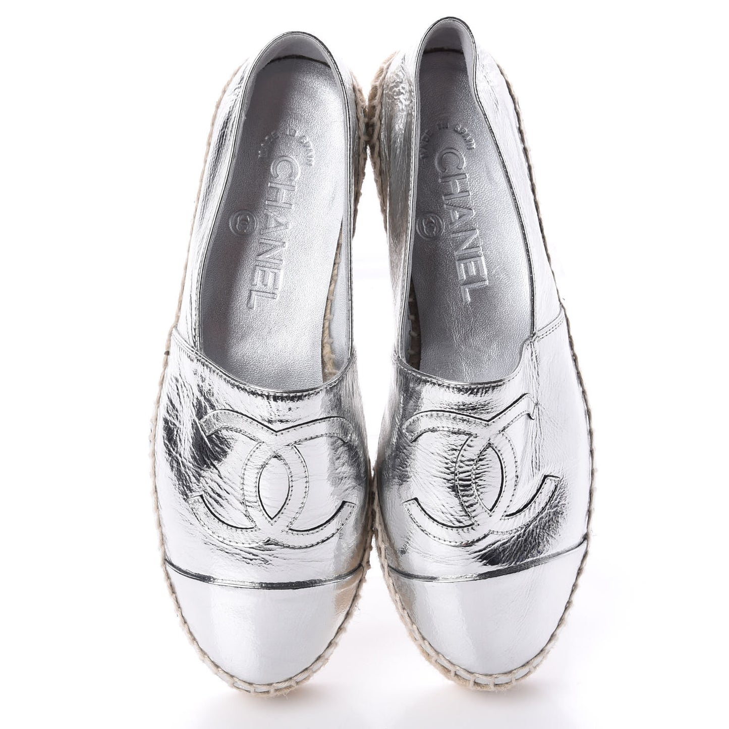 Laminated Goatskin CC Espadrilles 35 Silver