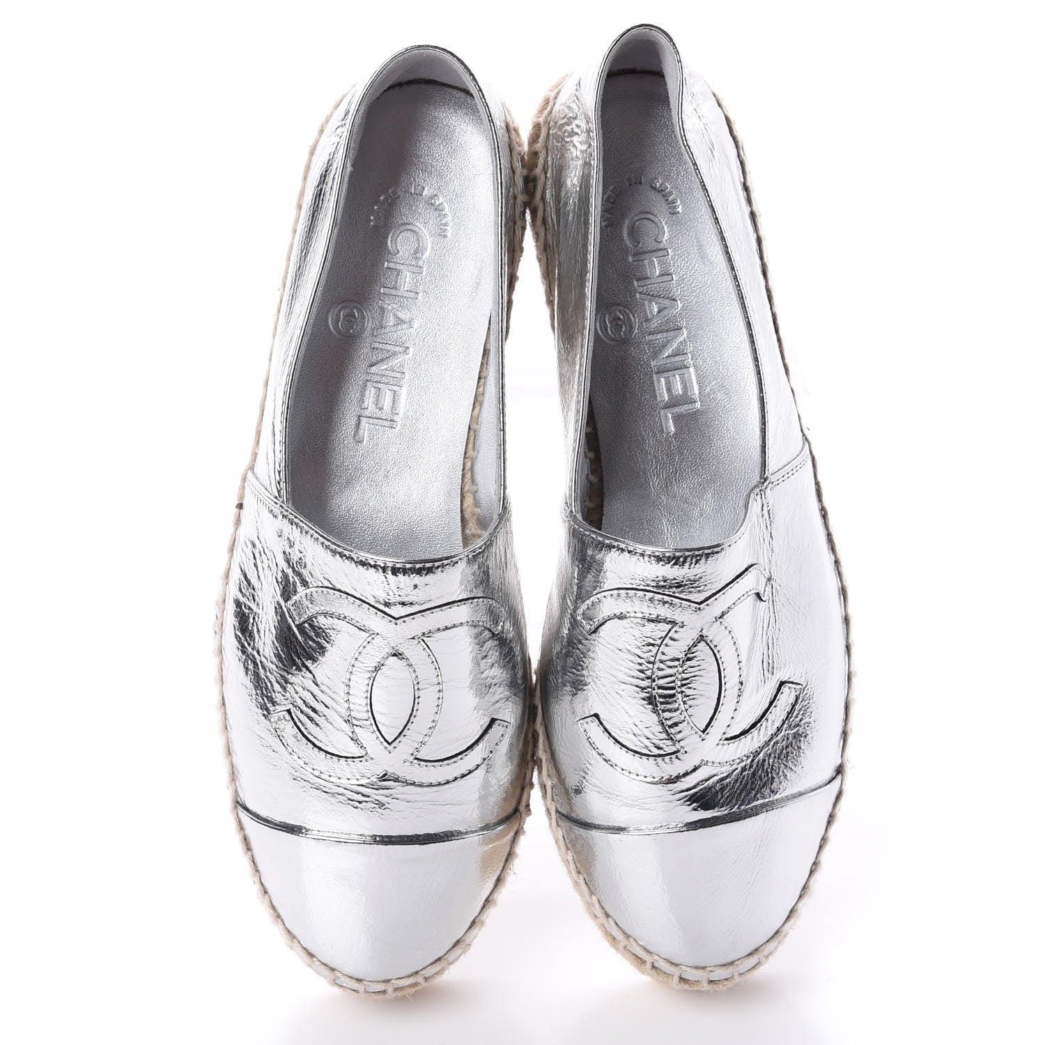 Chanel Laminated Goatskin CC Espadrilles 35 Silver 5 of 11