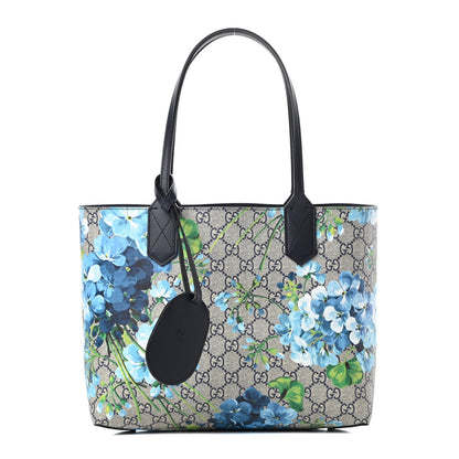 Gucci GG Supreme Monogram Blooms Small Reversible Tote Beige Blue Navy 1 of 14