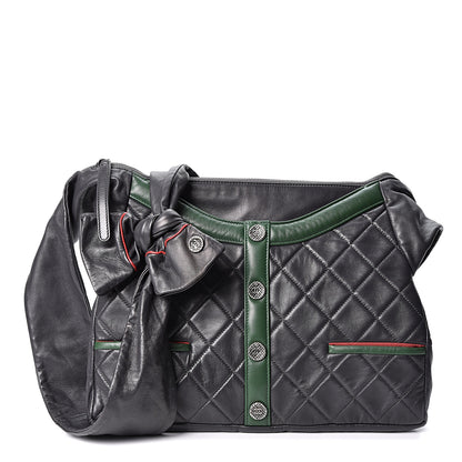 Chanel Lambskin Quilted Small Girl Bag Black Green 1 of 10