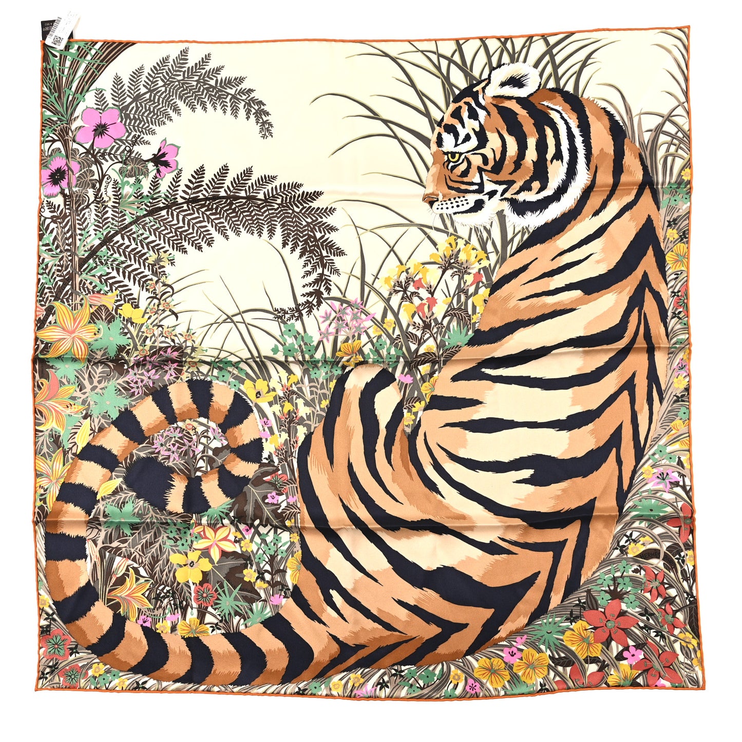 Silk Tyger Tyger Scarf 70 Beige Dore Orange Cuit Vert