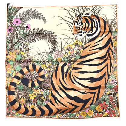 Hermes Silk Tyger Tyger Scarf 70 Beige Dore Orange Cuit Vert 1 of 3