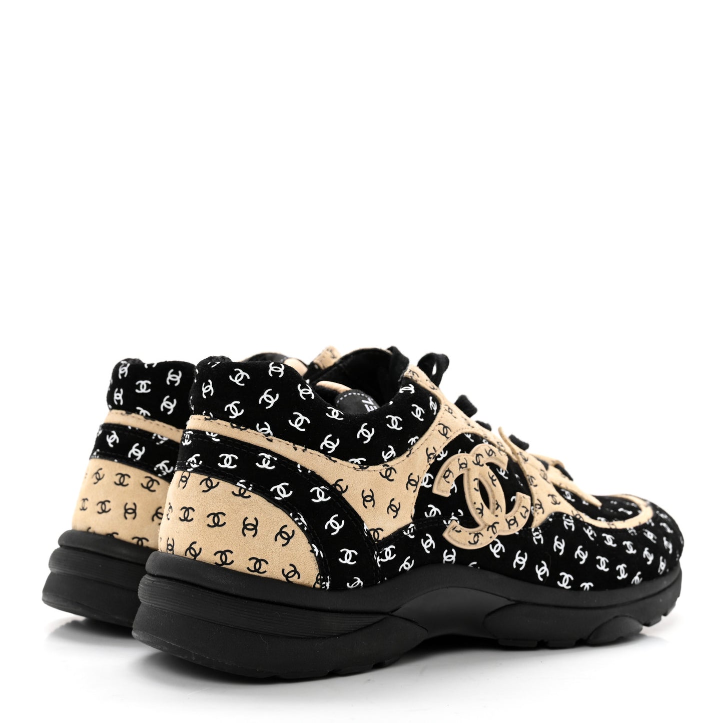 Nylon Suede Calfskin Printed CC Sneakers 40 Black Beige
