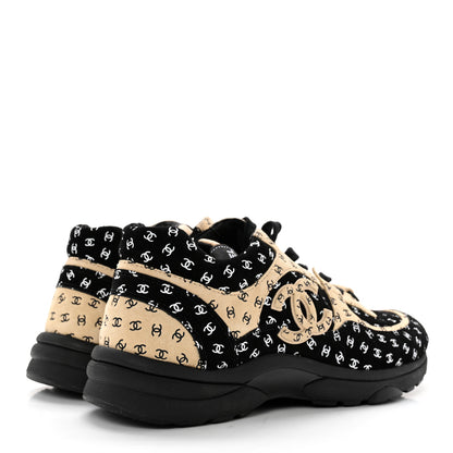 Chanel Nylon Suede Calfskin Printed CC Sneakers 40 Black Beige 4 of 9